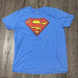 Superman The Ride Blue T Shirt Six Flags Mens Size XL Theme Park Souvenir
